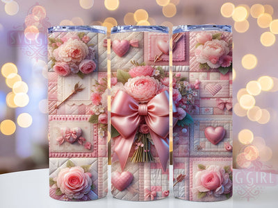 Soft Pink Patchwork Valentine Tumbler, Soft Pink Coquette Wrap, Floral Hearts Cup, Romantic Sublimation Design, Valentine Gift Tumbler, Sweet Patchwork Wrap, Adorable Love Cup Sublimation SvggirlplusArt 