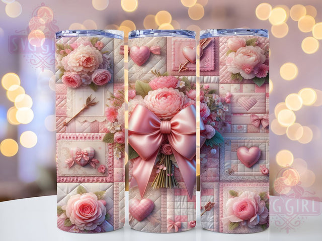 Soft Pink Patchwork Valentine Tumbler, Soft Pink Coquette Wrap, Floral Hearts Cup, Romantic Sublimation Design, Valentine Gift Tumbler, Sweet Patchwork Wrap, Adorable Love Cup Sublimation SvggirlplusArt 