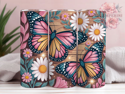 Soft Pink Teal Butterfly 20oz Tumbler Wrap, Soft Pink Wings, Teal Butterflies, Blue Accents, White Patterns, Delicate Dots, Sublimation PNG Sublimation Li Zamperini 
