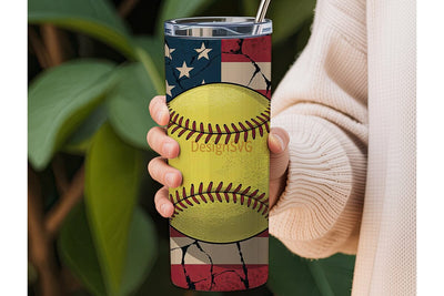 Softball American Flag 20oz Tumbler Wrap Sublimation DesignSVG 
