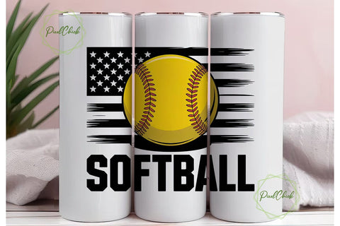 Softball American Flag 20oz Tumbler Wrap Sublimation PixelChick 