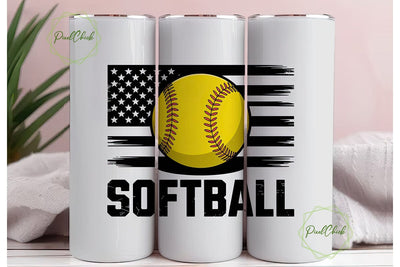 Softball American Flag 20oz Tumbler Wrap Sublimation PixelChick 