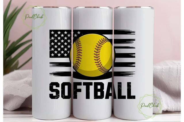 Softball American Flag 20oz Tumbler Wrap Sublimation PixelChick 