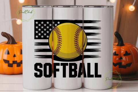 Softball American Flag 20oz Tumbler Wrap Sublimation PixelChick 