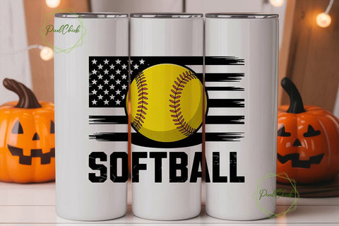 Softball American Flag 20oz Tumbler Wrap Sublimation PixelChick 