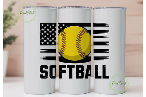 Softball American Flag 20oz Tumbler Wrap Sublimation PixelChick 