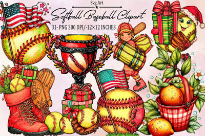 Softball Baseball Clipart Bundle. Sublimation SVGArt 