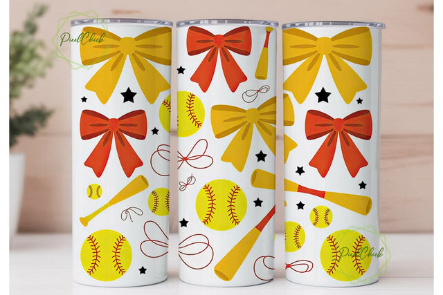 Softball Bows & Stars 20oz Tumbler Sublimation PixelChick 
