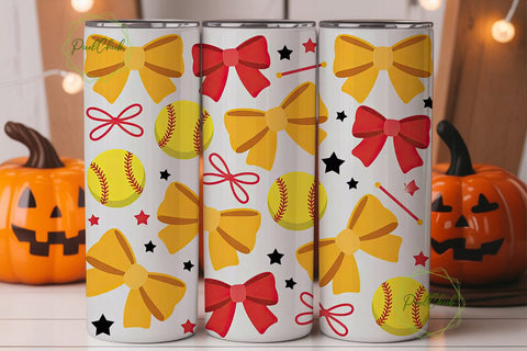 Softball Bows & Stars 20oz Tumbler Sublimation PixelChick 