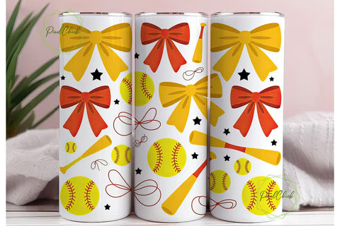 Softball Bows & Stars 20oz Tumbler Sublimation PixelChick 