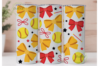 Softball Bows & Stars 20oz Tumbler Sublimation PixelChick 