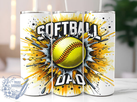 Softball Dad 20oz Skinny Tumbler, Baseball Tumbler Png, Straight & Tapered Tumbler Wrap, Instant Digital Download Sublimation ToriDesigns 