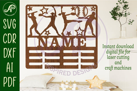 Softball female medal holder Name svg laser cut SVG APInspireddesigns 