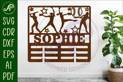 Softball female medal holder Name svg laser cut SVG APInspireddesigns 