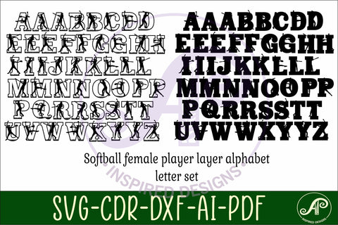 Softball female player silhouette letters alphabet set x 50 SVG APInspireddesigns 