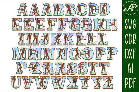 Softball female player silhouette letters alphabet set x 50 SVG APInspireddesigns 