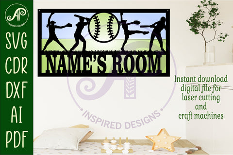 Softball female scene name sign SVG 3 layer laser cut SVG APInspireddesigns 