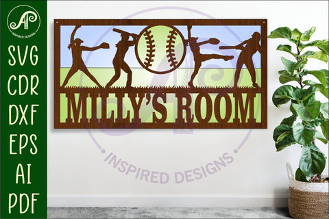 Softball female scene name sign SVG 3 layer laser cut SVG APInspireddesigns 