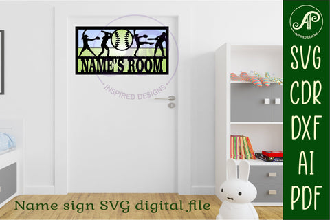 Softball female scene name sign SVG 3 layer laser cut SVG APInspireddesigns 