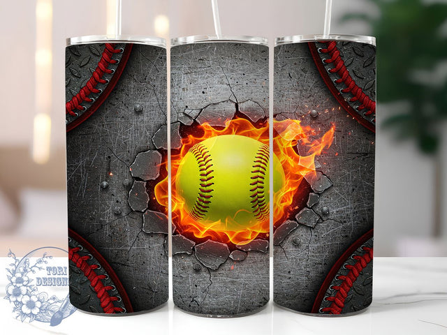 Softball Fire Flame Tumbler Wrap, Fire Baseball Wrap, 20oz Sports Tumbler Design, Edgy Sublimation Wrap, Competitive Player Gift, Custom Fire Softball Tumbler, Game Day Flame Tumbler Sublimation ToriDesigns 