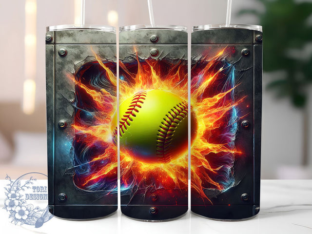 Softball Fire Flame Tumbler Wrap, Fire Baseball Wrap, 20oz Sports Tumbler Design, Edgy Sublimation Wrap, Competitive Player Gift, Custom Fire Softball Tumbler, Game Day Flame Tumbler Sublimation ToriDesigns 