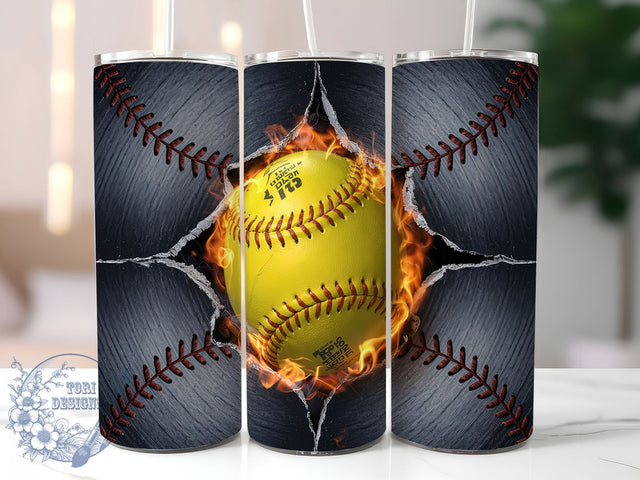 Softball Fire Flame Tumbler Wrap, Fire Baseball Wrap, 20oz Sports Tumbler Design, Edgy Sublimation Wrap, Competitive Player Gift, Custom Fire Softball Tumbler, Game Day Flame Tumbler Sublimation ToriDesigns 
