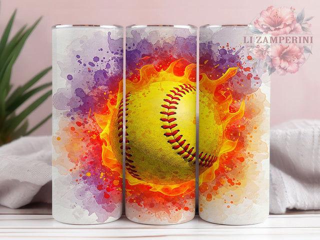Softball Fire Sports 20oz Flaming Tumbler Wrap, Softball Sublimation Design, Sports Tumbler PNG, Flaming Softball Cup, Athletic Theme Tumbler Sublimation Li Zamperini 
