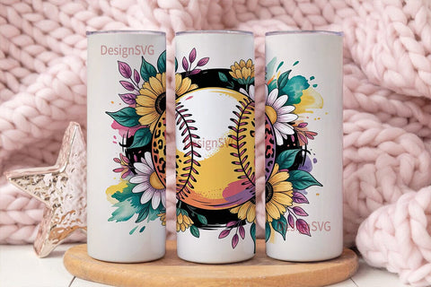 Softball Floral 20oz Tumbler Wrap Sublimation DesignSVG 