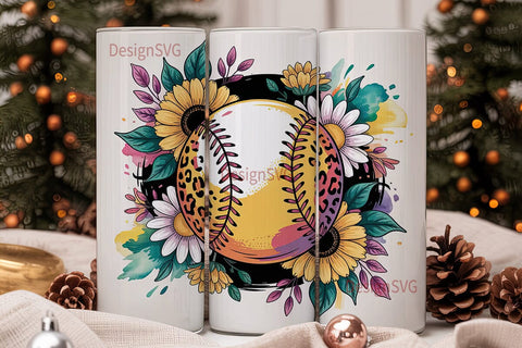 Softball Floral 20oz Tumbler Wrap Sublimation DesignSVG 