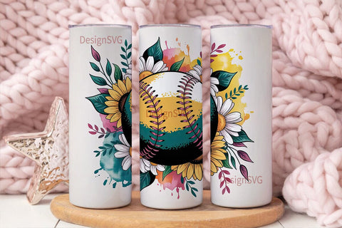 Softball Floral 20oz Tumbler Wrap Sublimation DesignSVG 