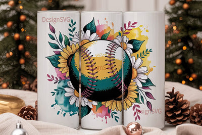 Softball Floral 20oz Tumbler Wrap Sublimation DesignSVG 