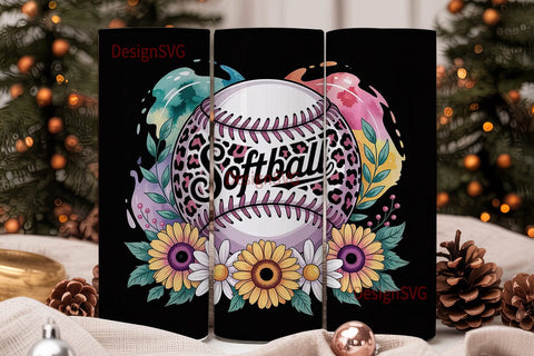 Softball Floral 20oz Tumbler Wrap Sublimation DesignSVG 