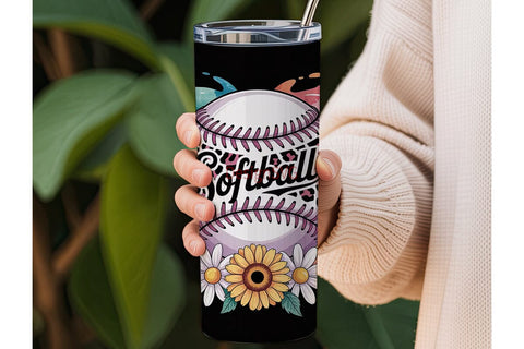 Softball Floral 20oz Tumbler Wrap Sublimation DesignSVG 