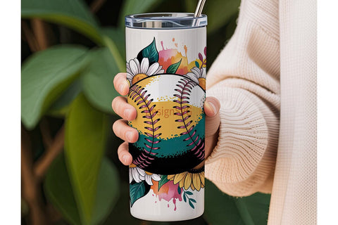 Softball Floral 20oz Tumbler Wrap Sublimation DesignSVG 