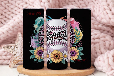 Softball Floral 20oz Tumbler Wrap Sublimation DesignSVG 