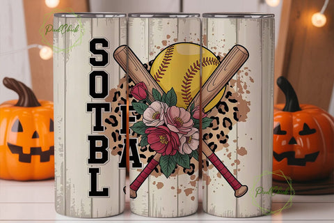 Softball Floral 20oz Tumbler Wrap Sublimation PixelChick 