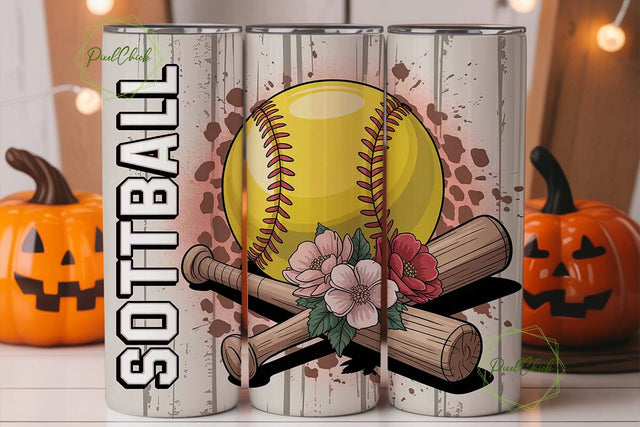 Softball Floral 20oz Tumbler Wrap Sublimation PixelChick 