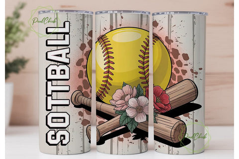 Softball Floral 20oz Tumbler Wrap Sublimation PixelChick 