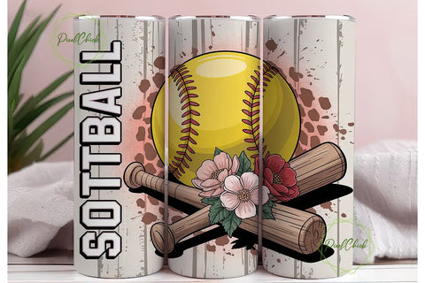 Softball Floral 20oz Tumbler Wrap Sublimation PixelChick 