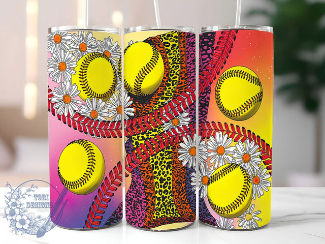 Softball Glitter Leopard Tumbler Wrap, Leopard Print Tumbler, Pink Glitter Tumbler, 20oz Sports Tumbler, Sublimation Softball Design, Glitter Leopard Cup, Softball Player Gift Sublimation ToriDesigns 