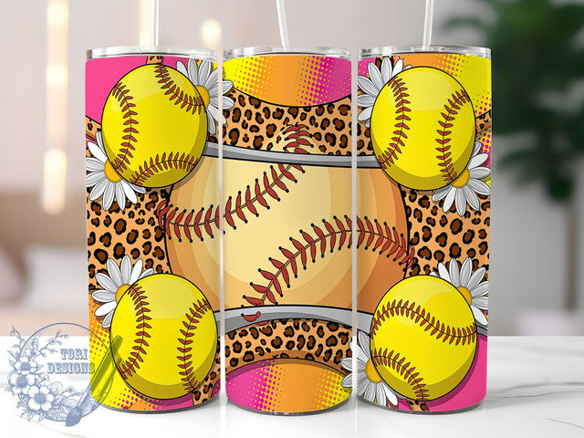 Softball Glitter Leopard Tumbler Wrap, Leopard Print Tumbler, Pink Glitter Tumbler, 20oz Sports Tumbler, Sublimation Softball Design, Glitter Leopard Cup, Softball Player Gift Sublimation ToriDesigns 
