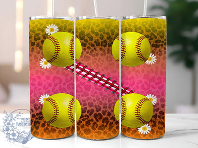 Softball Glitter Leopard Tumbler Wrap, Leopard Print Tumbler, Pink Glitter Tumbler, 20oz Sports Tumbler, Sublimation Softball Design, Glitter Leopard Cup, Softball Player Gift Sublimation ToriDesigns 