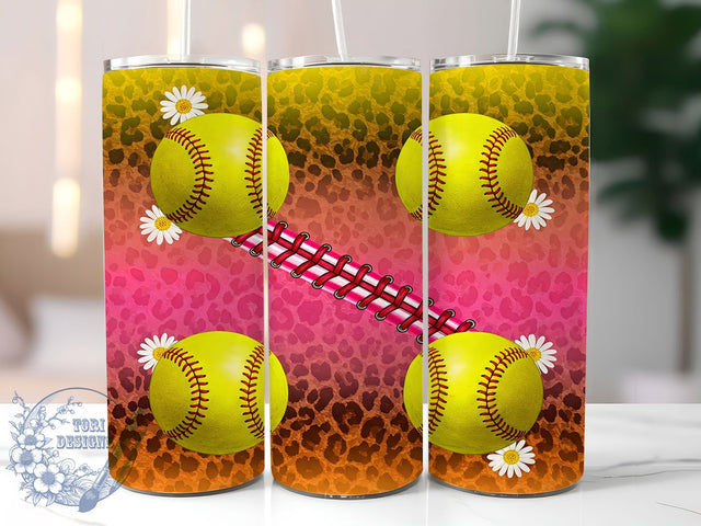 Softball Glitter Leopard Tumbler Wrap, Leopard Print Tumbler, Pink Glitter Tumbler, 20oz Sports Tumbler, Sublimation Softball Design, Glitter Leopard Cup, Softball Player Gift Sublimation ToriDesigns 
