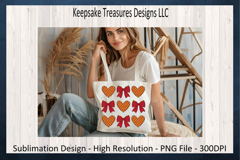 Softball Hearts and Coquette Bows, Sublimation PNG Design, Red and Yellow Softball Hearts, Digital Download Sublimation Keepsake Treasures Designs LLC. 