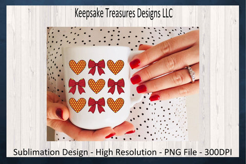 Softball Hearts and Coquette Bows, Sublimation PNG Design, Red and Yellow Softball Hearts, Digital Download Sublimation Keepsake Treasures Designs LLC. 