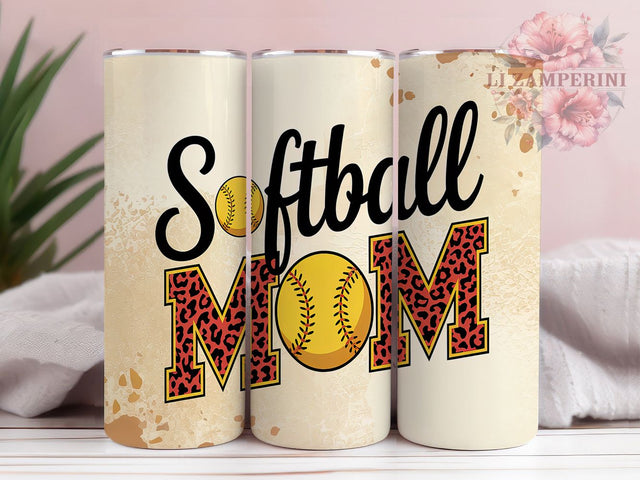 Softball Leopard 20oz Tumbler Wrap, Leopard Print Tumbler, 20oz Sublimation Wrap, Sports Mom Gift, Softball Heart Design, Animal Print Drinkware, Game Day Tumbler Sublimation Li Zamperini 