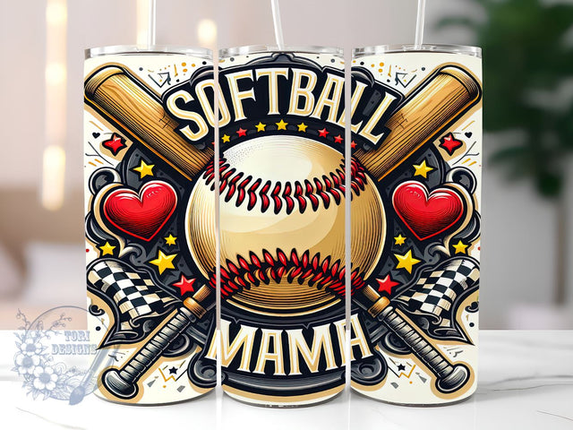 Softball Mama Inflated 20oz Skinny Tumbler, Softball Mom Tumbler Png, Straight & Tapered Tumbler Wrap, Instant Digital Download Sublimation ToriDesigns 
