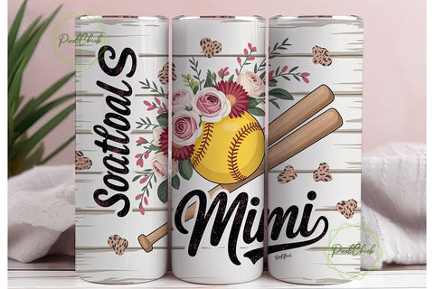 Softball Mimi 20oz Tumbler Wrap Sublimation PixelChick 