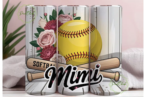 Softball Mimi 20oz Tumbler Wrap Sublimation PixelChick 
