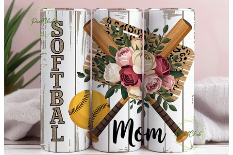 Softball Mom 20oz Tumbler Wrap Sublimation PixelChick 